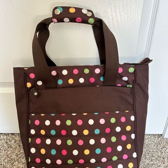 Pottery Barn Brown Polka Dots Travel Tote Bag and Small Toiletry Cosmetic Bag - Picture 2 of 14